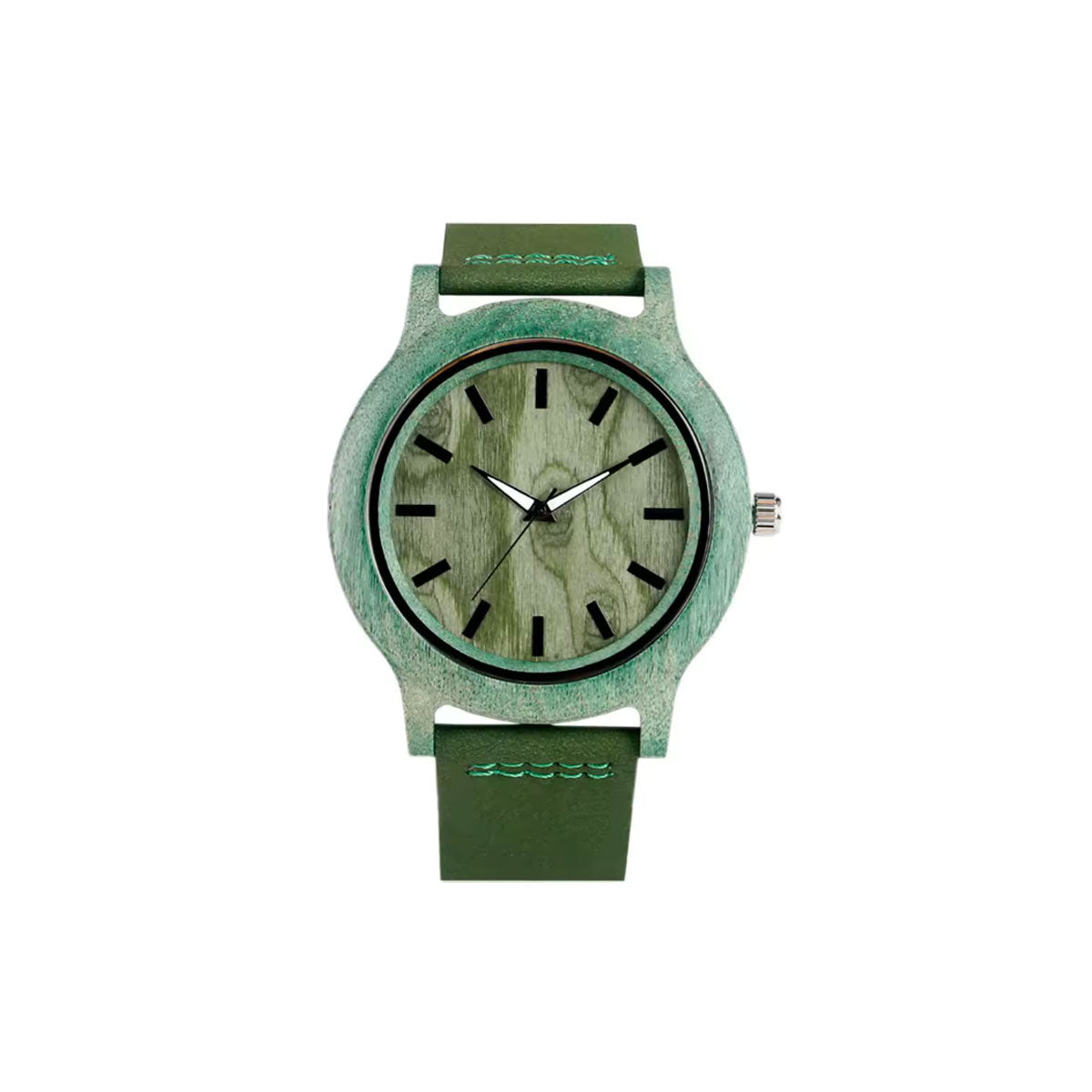 Holzuhr Baar Ultra Green Bambus, Lederarmband - STADTHOLZ