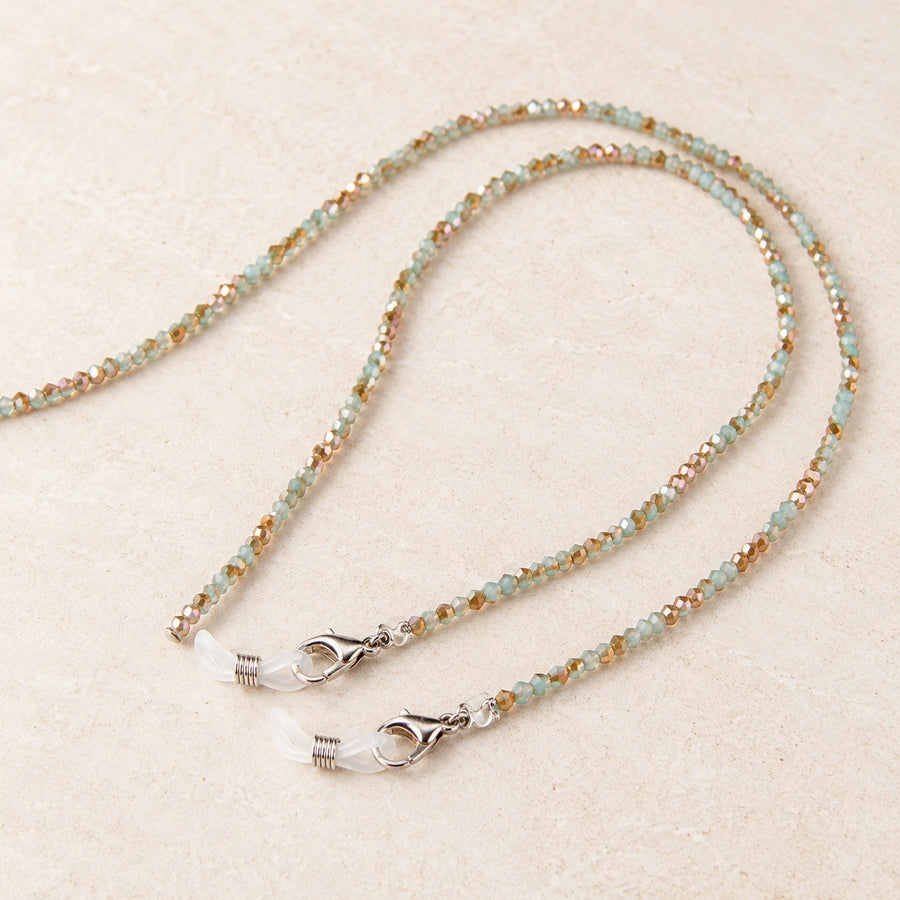 Brillenkette Kristallperlen Mint-Gold