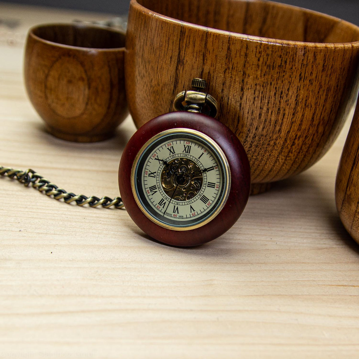Holz-Taschenuhr Sheffield Rose - STADTHOLZ