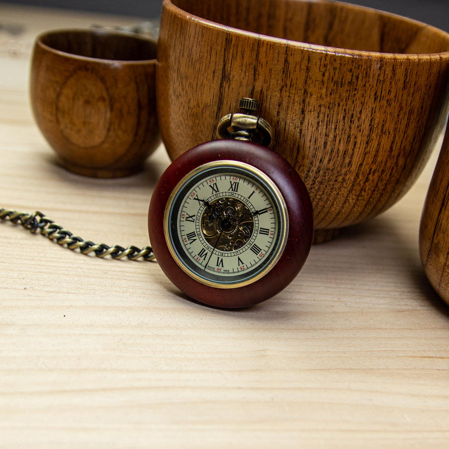Holz-Taschenuhr Sheffield Rose - STADTHOLZ