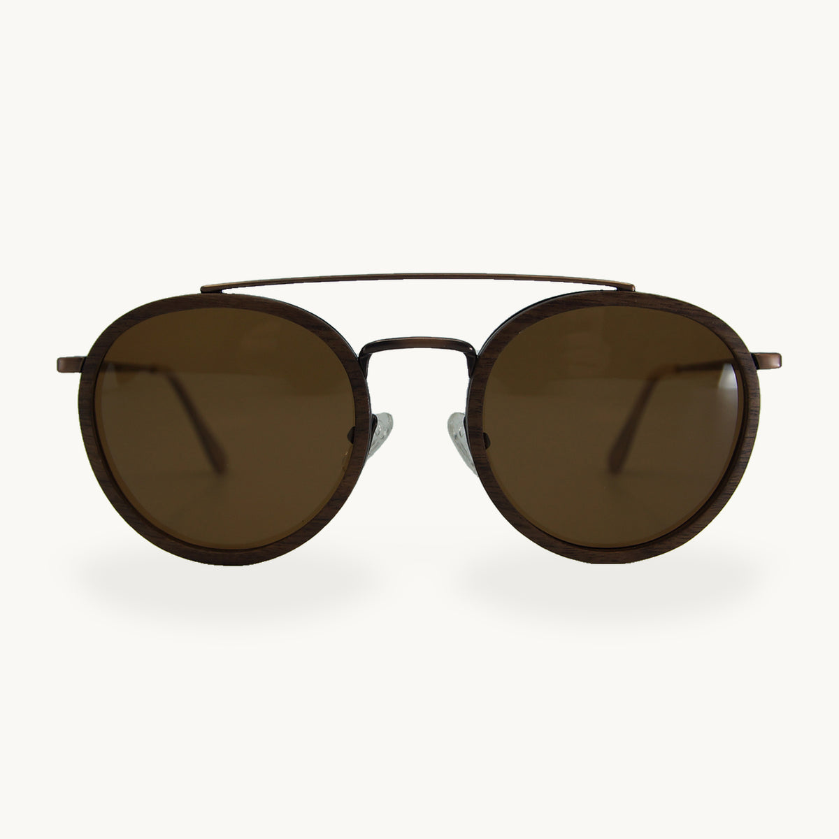 Sonnenbrille Brooklyn Edelstahl Nussbaum, Vorderansicht - STADTHOLZ